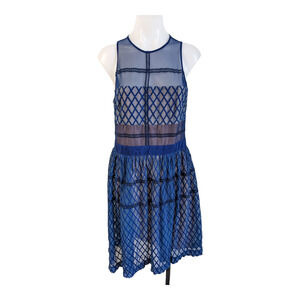 Slate & Willow Size 12 Jordan Shift Dress Blue Crepe Mesh Hourglass Sleeveless